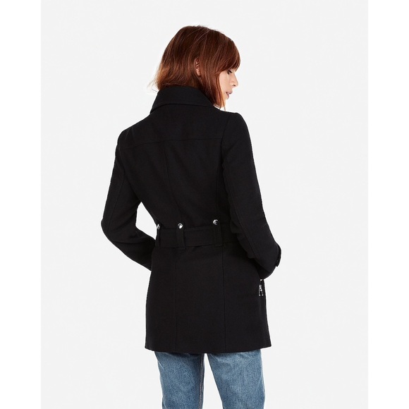 NWT Short Faux Fur Collar Belted Wool-Blend Coat - Picture 5 of 8